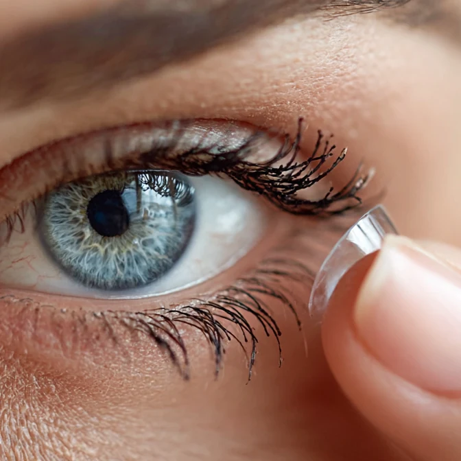 A contact lens being placed on an eye
