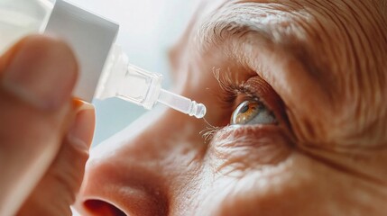 Close-up of an eye with a lubricating drop being applied